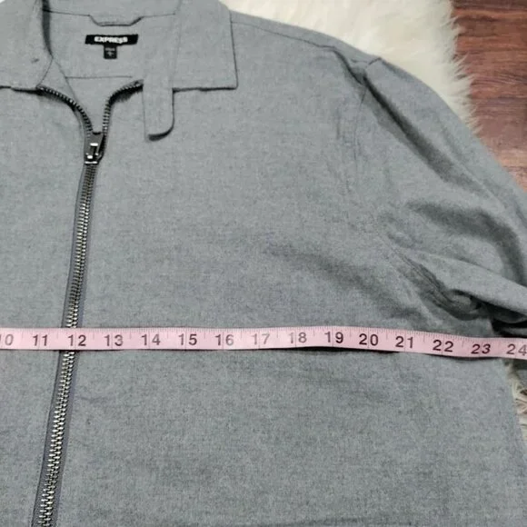 Express 100% Cotton Long Sleeve Full Zip Chore Coat Jacket Gray Men's Size Large - Picture 10 of 12